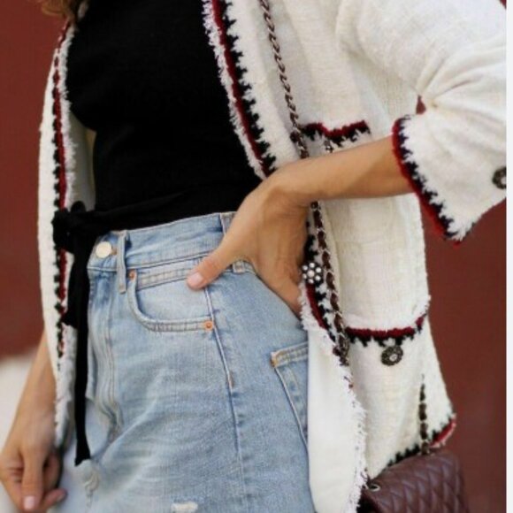 ZARA Tweed Blazer with Gem Buttons Trim A659 Large Mint Conditon - Picture 13 of 13